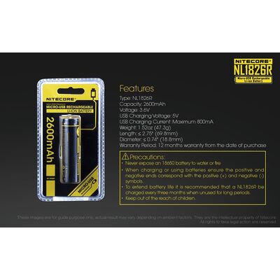 ΜΠΑΤΑΡΙΑ NITECORE 18650 / 2600mAh/Micro USB