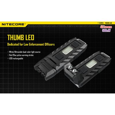 ΦΑΚΟΣ LED NITECORE THUMB LEO ,rechargable, 45lumens+500mW UV