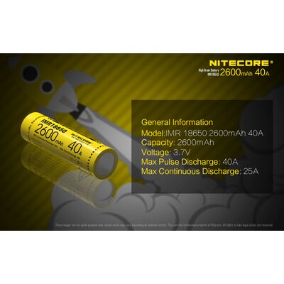 ΜΠΑΤΑΡΙΑ NITECORE IMR18650 2600mah 40A FlatTop