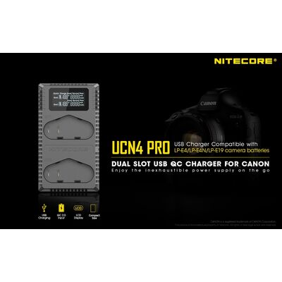 ΦΟΡΤΙΣΤΗΣ NITECORE UCN4 PRO για CANON LP-E4, LP-E4N, LP-E19