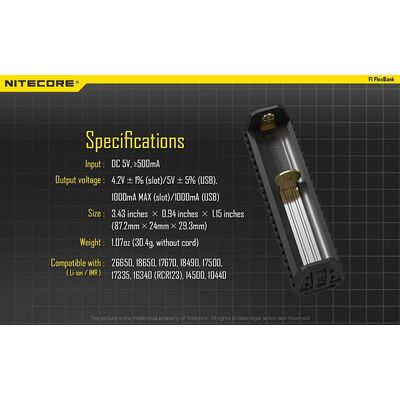 ΦΟΡΤΙΣΤΗΣ NITECORE F1, μίας θέσης + Power Bank