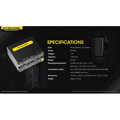 ΜΠΑΤΑΡΙΑ NITECORE NP-F970, 7.2V, 7800mAh, 56,2Wh