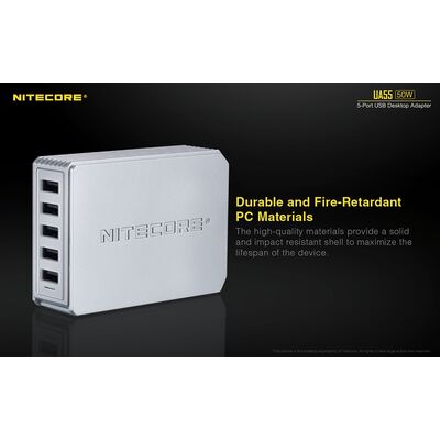 ΤΡΟΦΟΔΟΤΙΚΟ USB, NITECORE UA55Q desktop adaptor, 5V/10A, 50w Max,  High speed charging