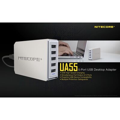 ΤΡΟΦΟΔΟΤΙΚΟ USB, NITECORE UA55Q desktop adaptor, 5V/10A, 50w Max,  High speed charging
