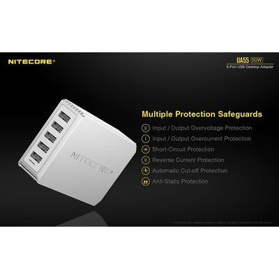 ΤΡΟΦΟΔΟΤΙΚΟ USB, NITECORE UA55Q desktop adaptor, 5V/10A, 50w Max,  High speed charging