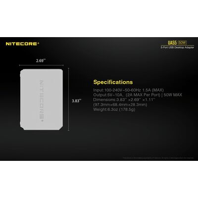 ΤΡΟΦΟΔΟΤΙΚΟ USB, NITECORE UA55Q desktop adaptor, 5V/10A, 50w Max,  High speed charging