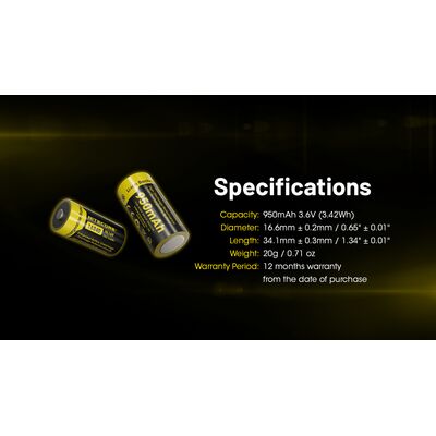 ΜΠΑΤΑΡΙΑ NITECORE RCR123A / 950mAh (τιμή τεμαχίου)