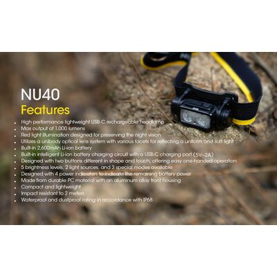 ΦΑΚΟΣ LED NITECORE HEADLAMP NU40, 1000Lm