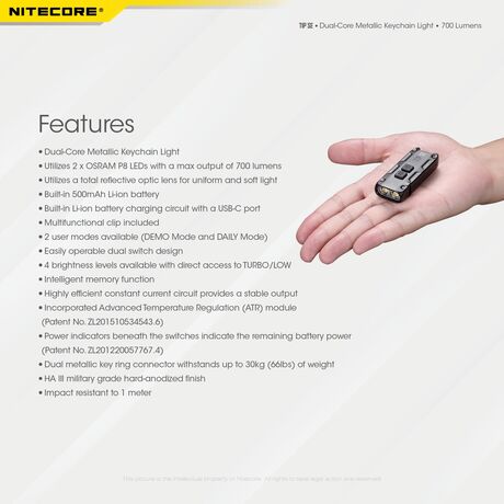 ΦΑΚΟΣ LED NITECORE TIP SE, Μπρελοκ, Rechargeable, GREY