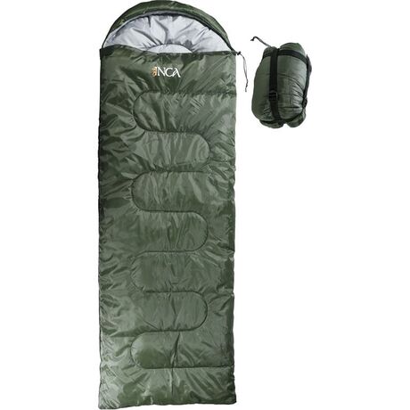 Υπνόσακος INCA Nanopack με μαξιλάρι Χακί 220χ75cm με ιμάντες συμπίεσης