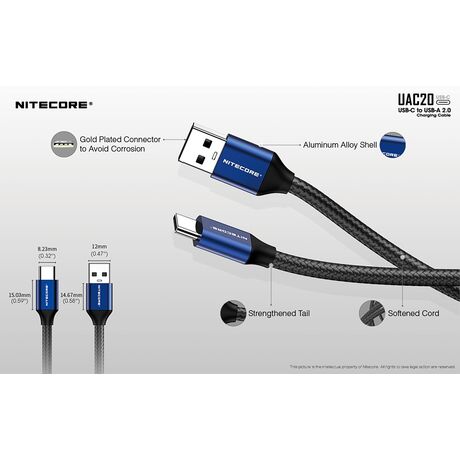 ΚΑΛΩΔΙΟ USB-C to USB-A 2.0, 3A,  NITECORE, UAC20